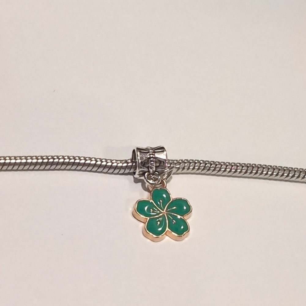 Silver Gold Green Flower Enamel Charm for Pandora‎ Style Bracelet